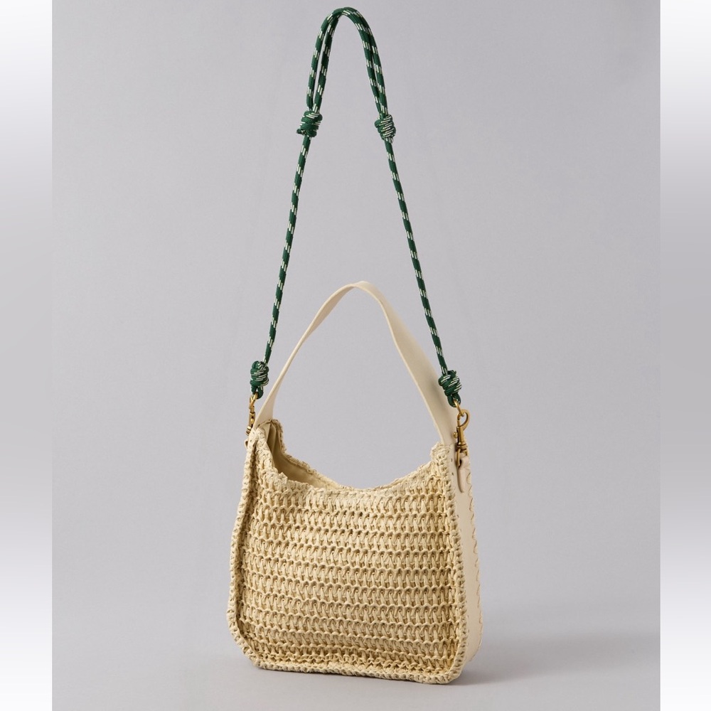 Cream Woven Hand + Shoulder Bag with Cream or Green Adjustable Strap NEW! - Picture 7 of 14